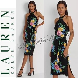 ⭐🆕Ralph Lauren Floral Halter Neck Black Dress